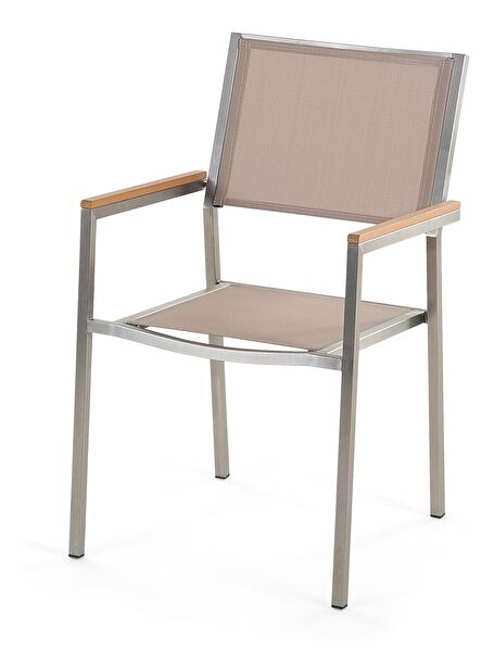 Zahradní set GROSSO (dub) (laminát HPL) (béžové židle) (pro 6 osob)