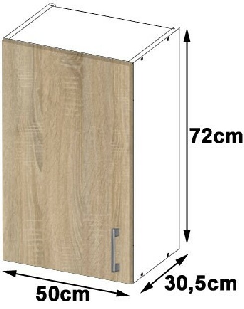 Horní kuchyňská skříňka Lula W50 720 (bílá + dub sonoma)