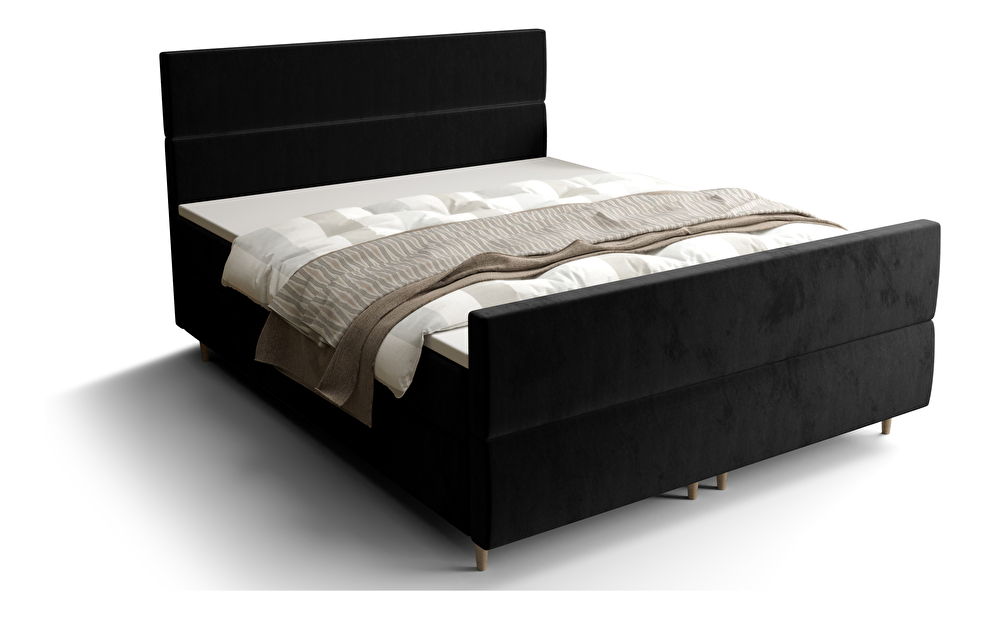 Manželská postel Boxspring 160 cm Flu Plus Comfort (černá) (s matrací a úložným prostorem)