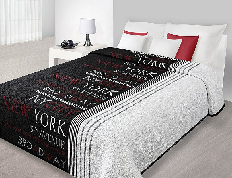 Přehoz na postel 240x220cm New york (černá + bíla + červená)