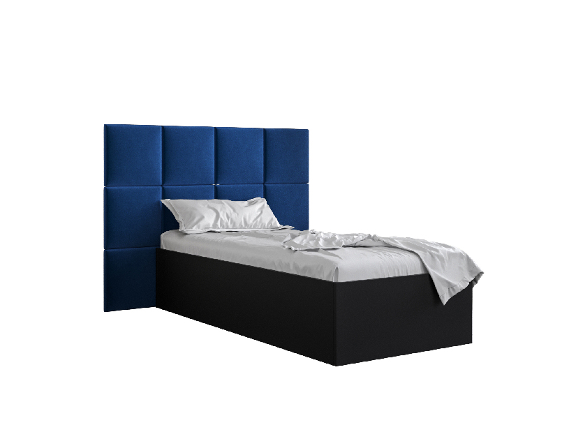 Jednolůžková postel s čalouněným čelem 90 cm Brittany 4 (černá matná + modrá) (s roštem)