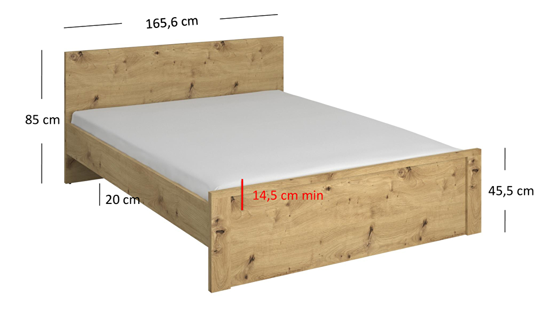 Manželská postel 160 cm Andra (dub artisan) (bez roštu a matrace)
