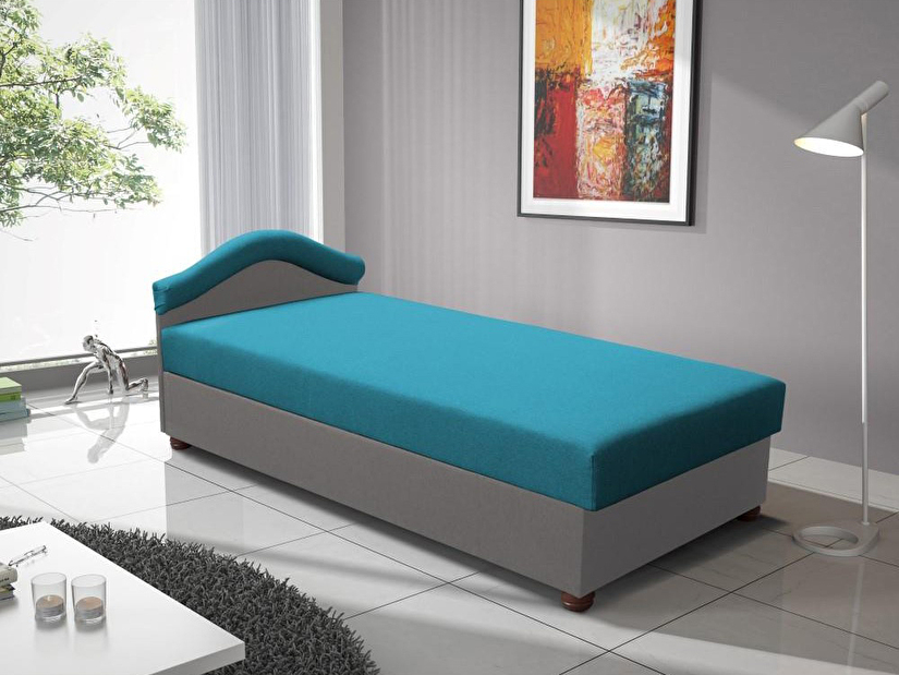 Jednolůžková postel (válenda) 80 cm Aurum (modrá + šedá)