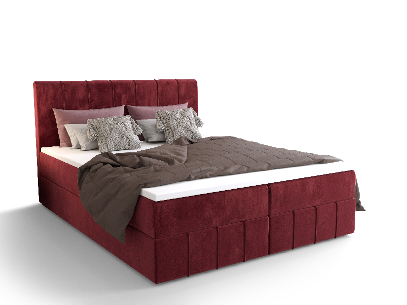Manželská posteľ Boxspring 140 cm Barack (bordová) (s matracom a úložným priestorom)