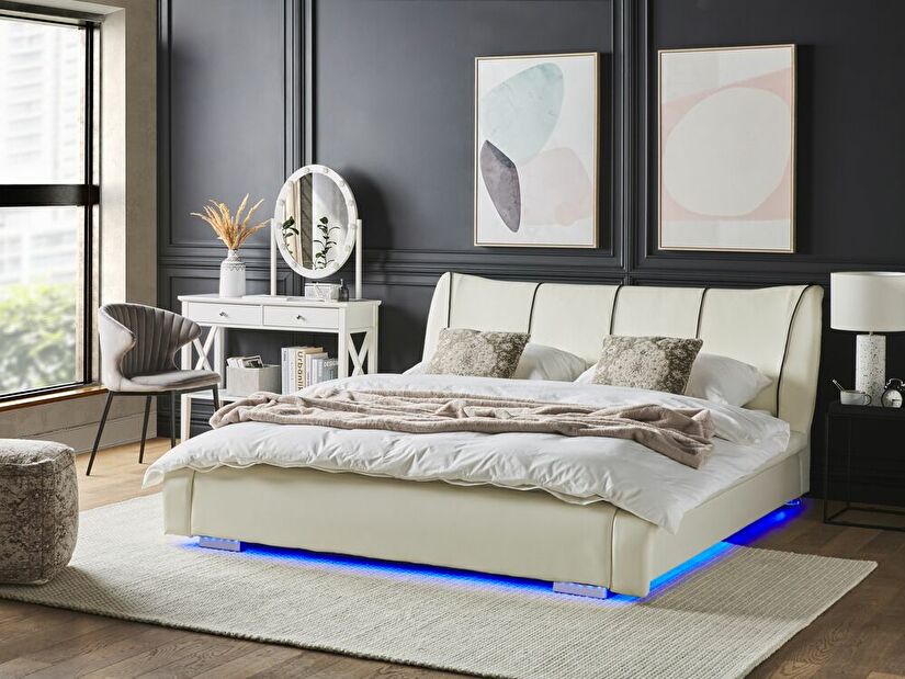 Manželská postel 180 cm NICE (s roštem a LED osvětlením) (bílá)