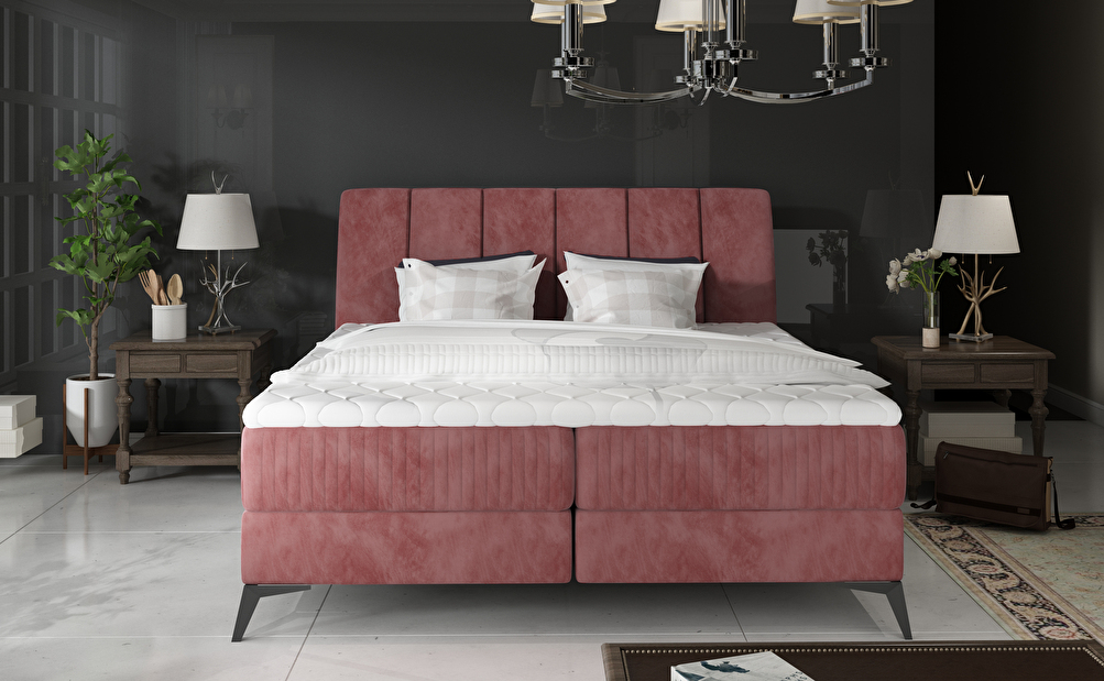 Manželská postel Boxspring 140 cm Alberto (tmavě růžová) (s matracemi)