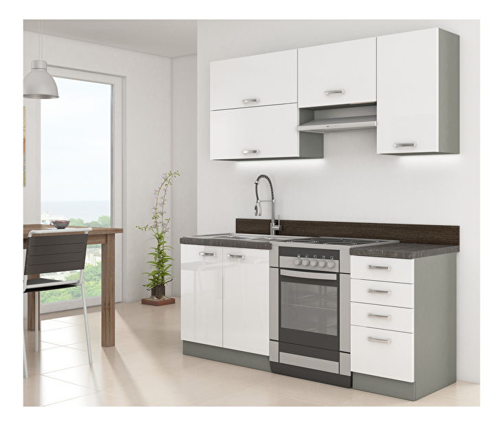 Kuchyně Brunea 2 180 cm (šedá + lesk bílý) *výprodej