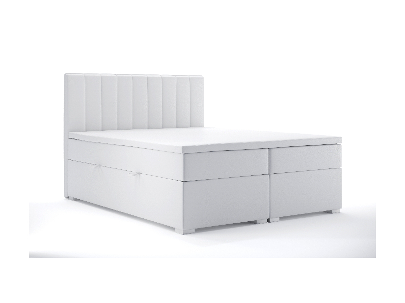Kontinentální postel 160 cm Ranaly (bílá ekokůže) (s úložným prostorem)