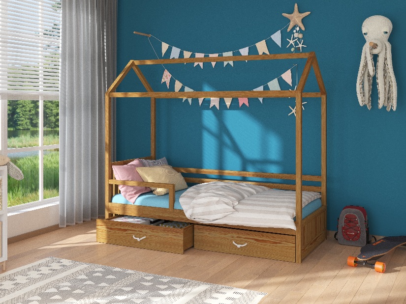 Dětská postel 200x90 cm Rosie II (s roštem a matrací) (dub)