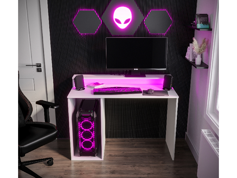 Herní PC stolek Garrick 2 (bílý) (s LED RGB osvětlením)