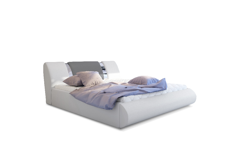 Manželská postel 140 cm Fabio (bílá + světle šedá) (s roštem a úl. prostorem)