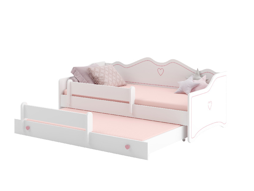 Rozkládací dětská postel 160x80 cm Ester II (s roštem a matrací) (bílá + růžová + vzor) *výprodej