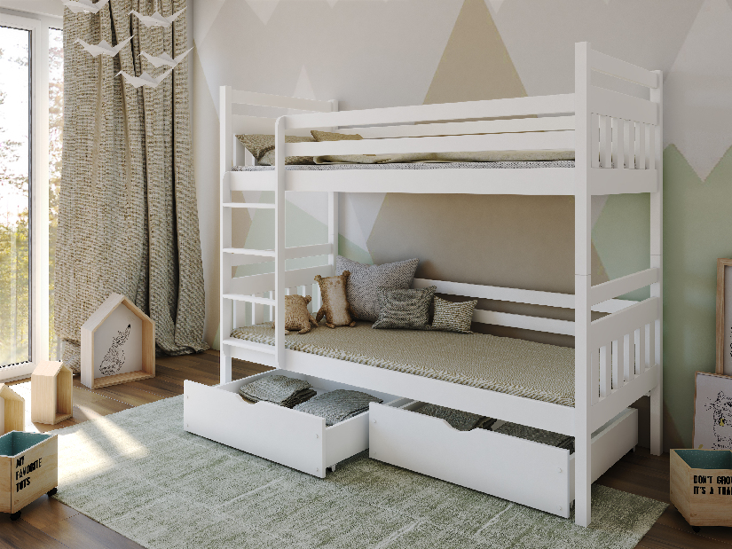 Dětská postel 90 cm ARAS (s roštem a úl. prostorem) (bílá)