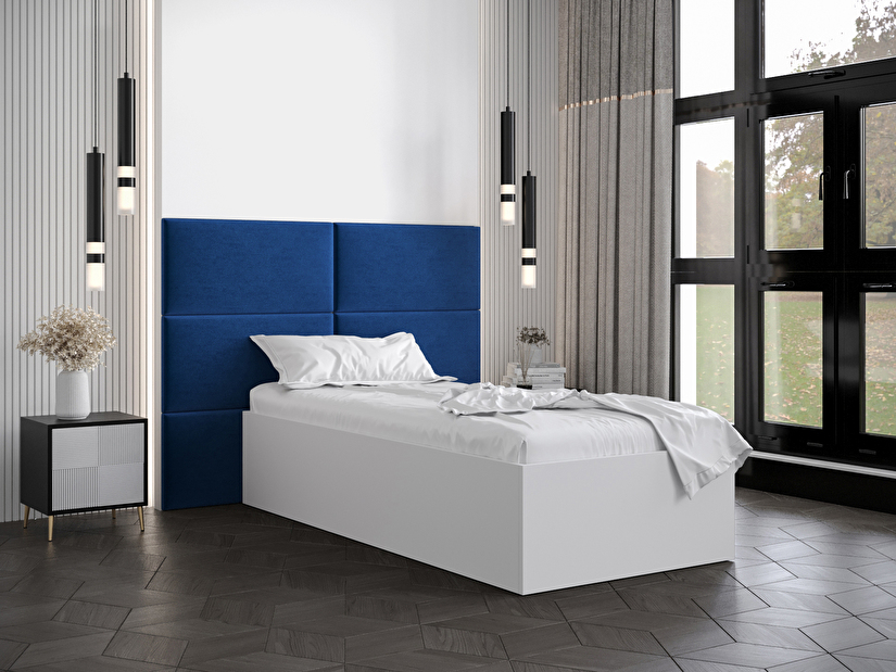 Jednolůžková postel s čalouněným čelem 90 cm Brittany 2 (bílá matná + modrá) (s roštem)