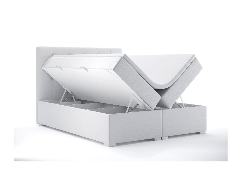Kontinentální postel 180 cm Ronda (bílá ekokůže) (s úložným prostorem)
