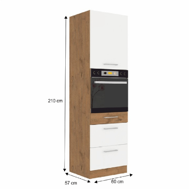 Vysoká kuchyňská skříňka na vestavné spotřebiče 60 DPS-210 3S 1F Velaga (lesk bílý + dub lancelot)