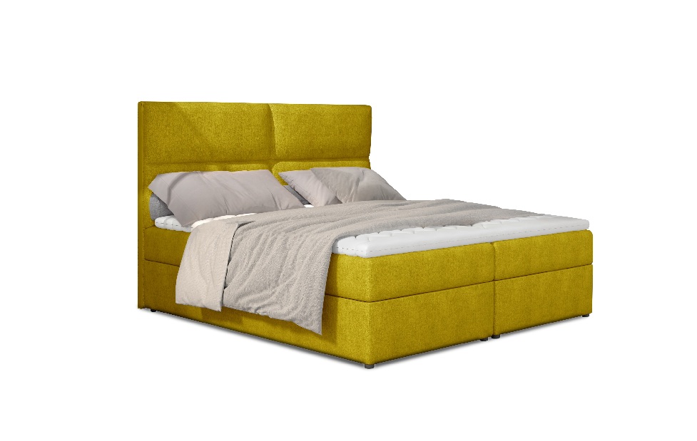 Kontinentální postel 185 cm Alyce (žlutá) (s matracemi)