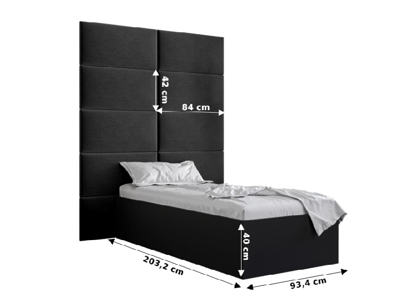 Jednolůžková postel s čalouněným čelem 90 cm Brittany 1 (bílá matná + černá) (s roštem)