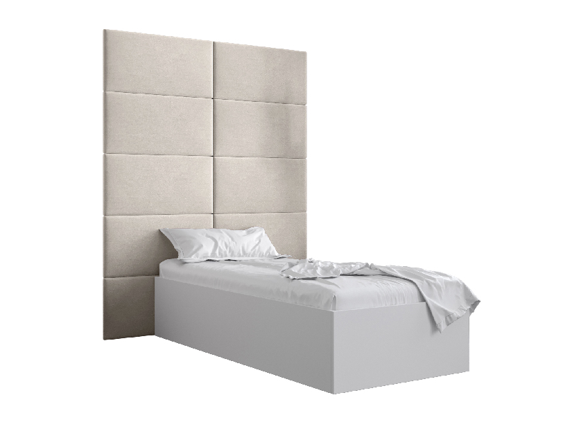 Jednolůžková postel s čalouněným čelem 90 cm Brittany 1 (bílá matná + krémová) (s roštem)