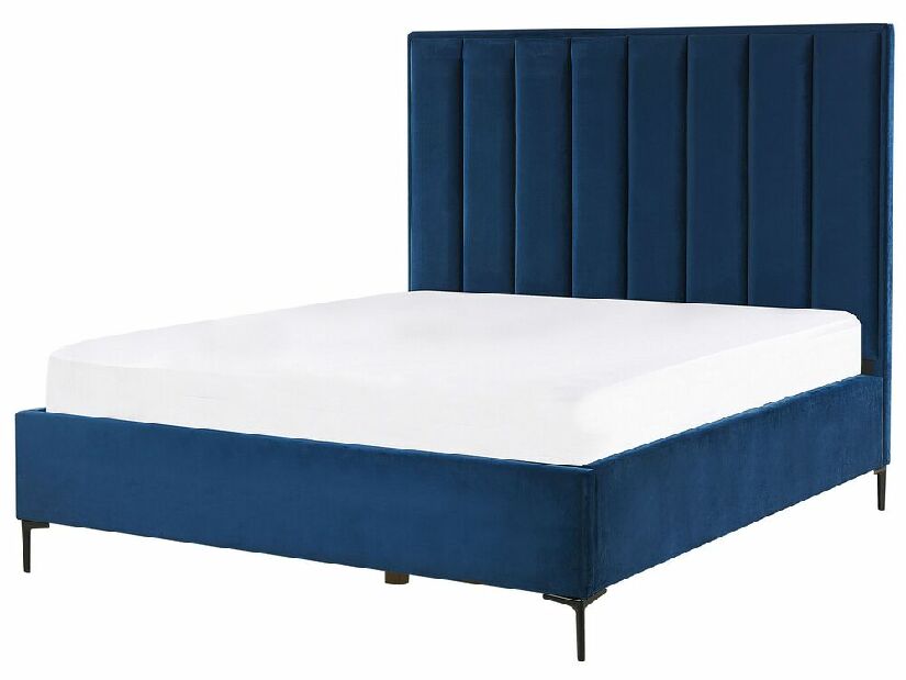 Manželská postel 140 cm s nočními stolky Saturnino (modrá) (s roštem a úložným prostorem)