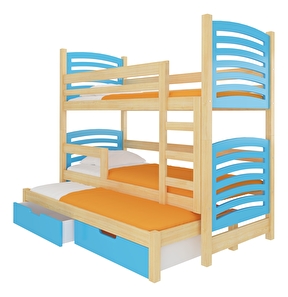 Patrová dětská postel 180x75 cm Stanislava (s roštem a matrací) (borovice + modrá)