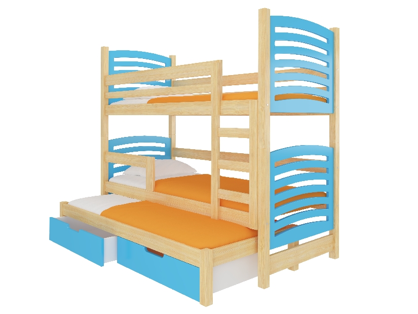 Patrová dětská postel 180x75 cm Stanislava (s roštem a matrací) (borovice + modrá)