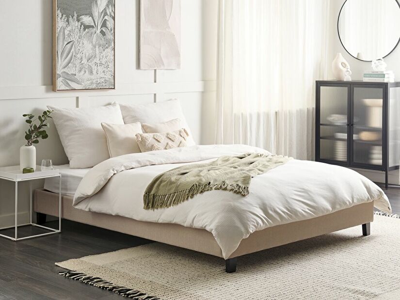 Manželská postel 160 cm ROXENNE (s roštem) (béžová)