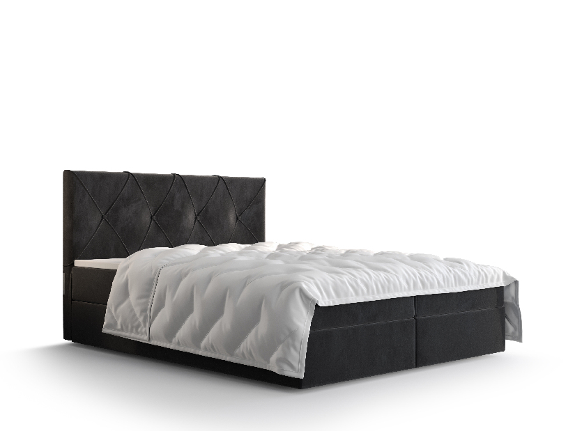 Manželská postel Boxspring 160 cm Athena (černá) (s matrací a úložným prostorem)
