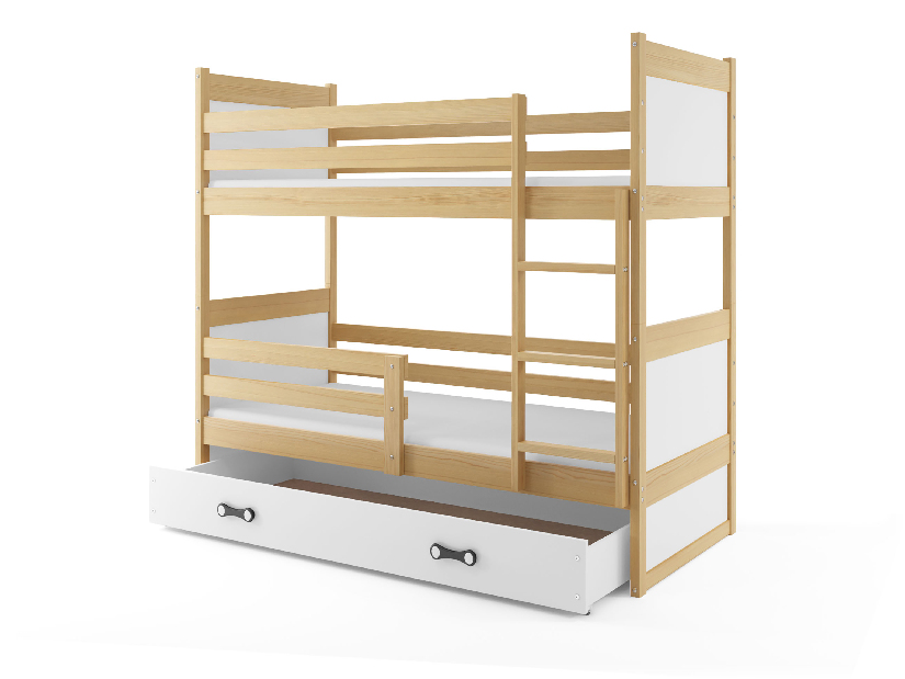 Patrová postel 80 x 160 cm Ronnie B (borovice + bílá) (s rošty, matracemi a úl. prostorem)