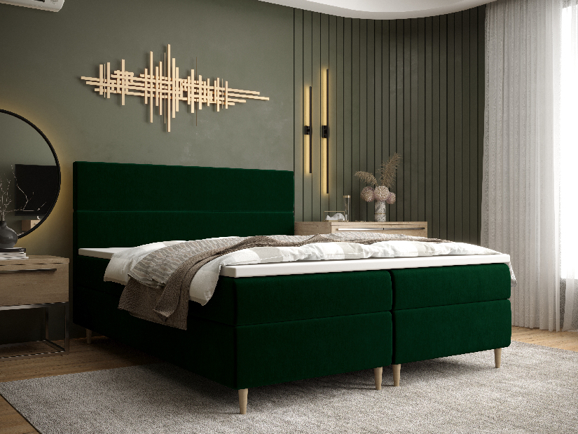 Manželská postel Boxspring 180 cm Flu (tmavě zelená) (s matrací a úložným prostorem)