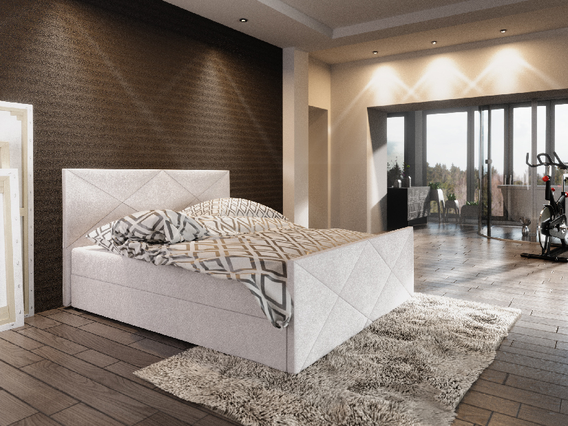 Manželská posteľ Boxspring 200 cm Milagros 4 (béžová) (s matracom a úložným priestorom)