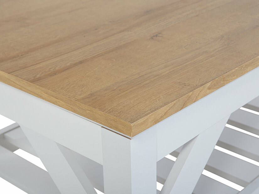 Konferenční stolek Seville (bílá) (s deskou z přírodního dřeva)