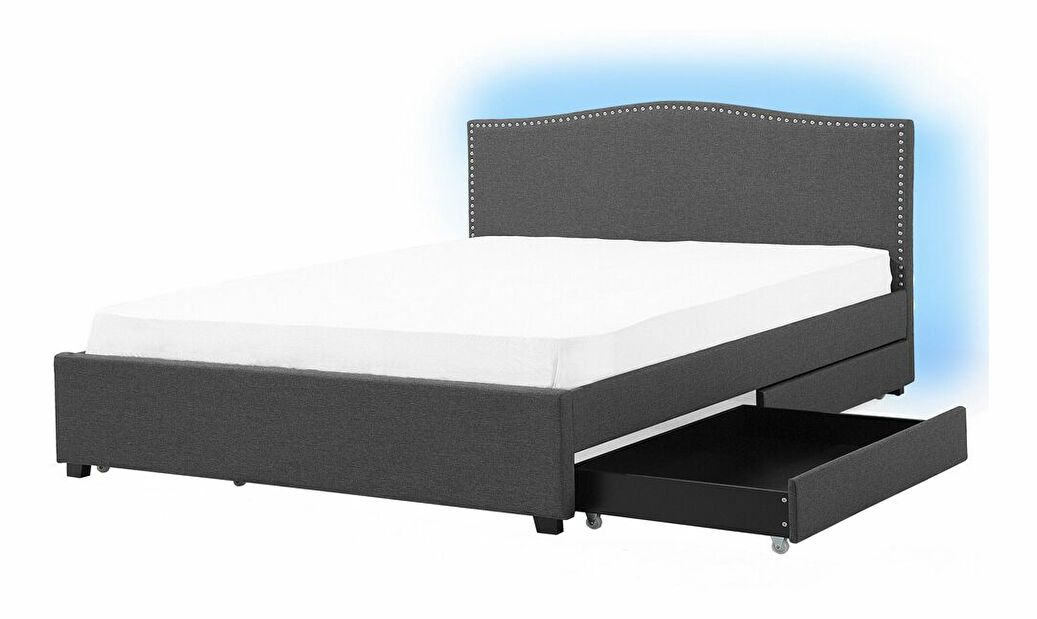 Manželská postel 160 cm MONTHY (s roštem, úl. prostorem a LED osvětlením) (tmavě šedá)