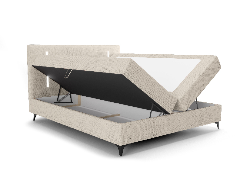 Manželská postel 180 cm Ortega Comfort (béžová) (s roštem a matrací, s úl. prostorem) (s LED osvětlením)