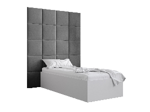 Jednolůžková postel s čalouněným čelem 90 cm Brittany 3 (bílá matná + šedá) (s roštem)