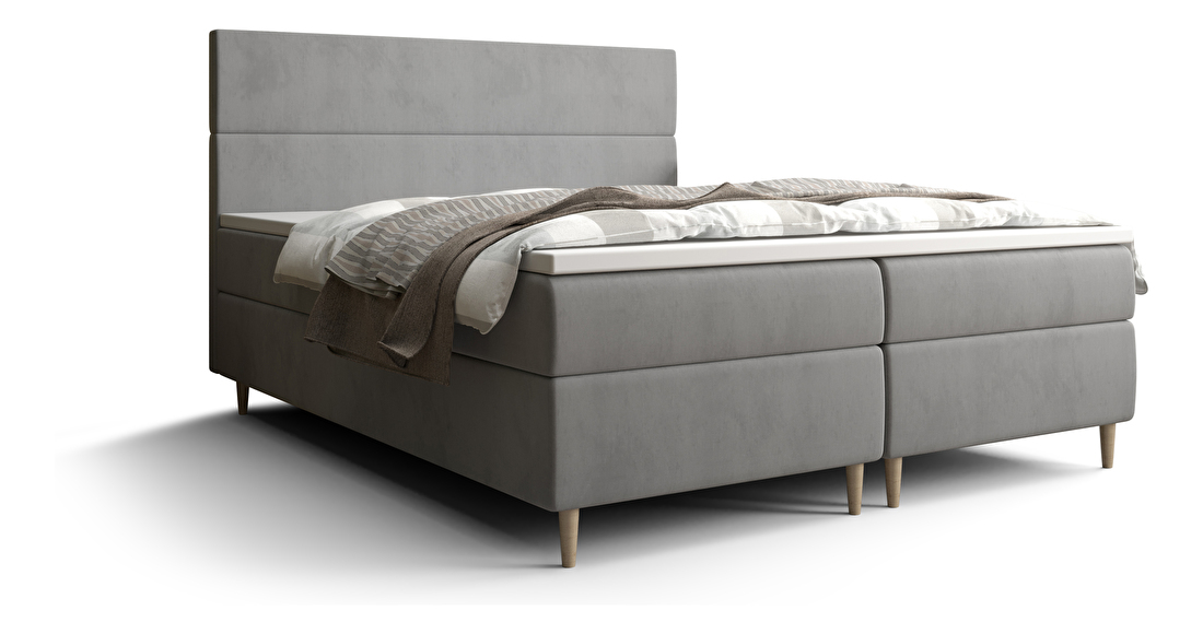Manželská postel Boxspring 160 cm Flu (šedá) (s matrací a úložným prostorem)