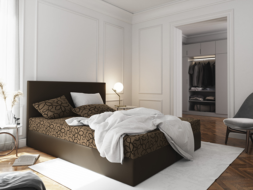 Manželská postel Boxspring 160 cm Lilac (vzor + hnědá) (s matrací a úložným prostorem)