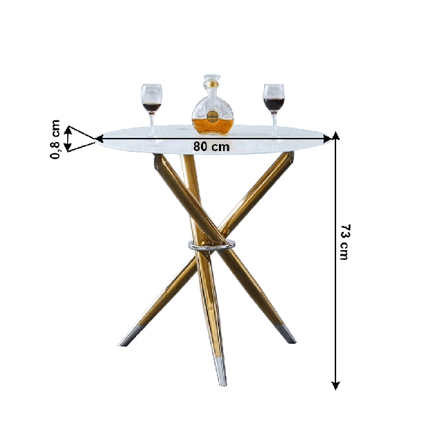 Příruční stolek Hubei (bílá + zlatý chrom)