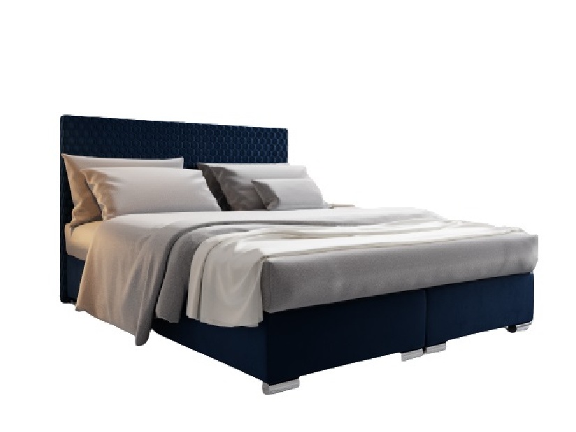 Kontinentální postel 140 cm Harlan Comfort (tmavě modrá) (s roštem, matrací a úl. prostorem)