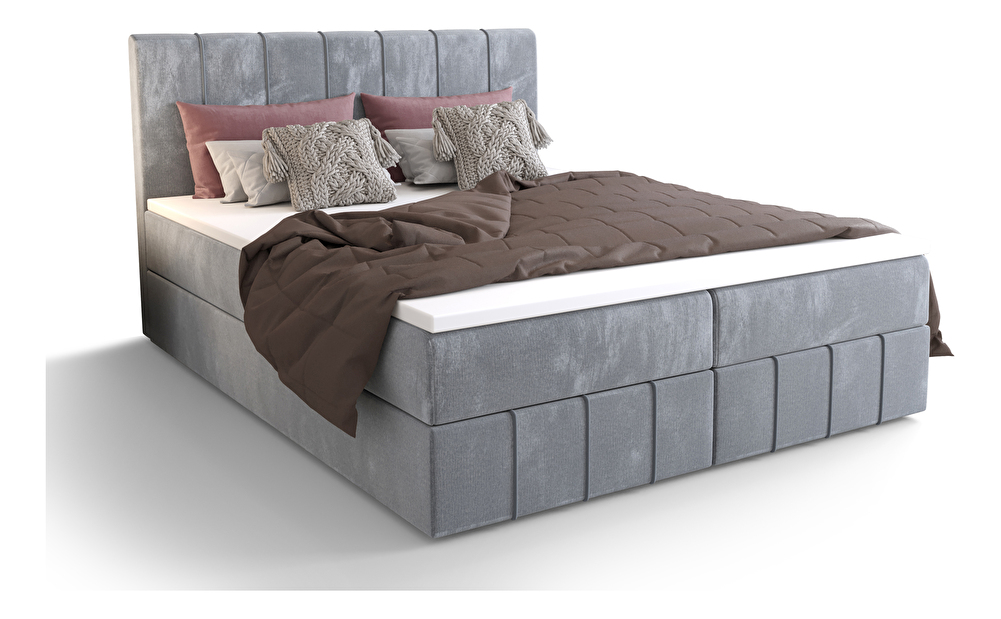 Manželská postel Boxspring 180 cm Barack Comfort (světlomodrá) (s matrací a úložným prostorem)