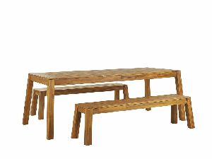 Set zahradního nábytku LIVIGNO (světlé dřevo) (s židlemi a lavicí) (pro 6 osob)
