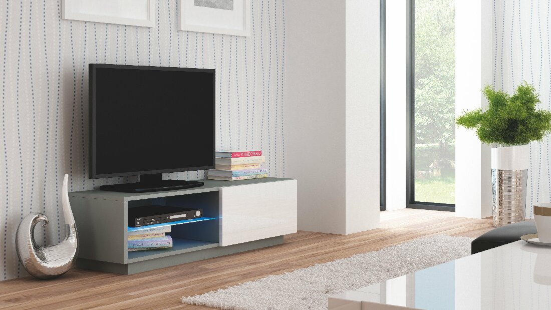 TV stolek/skříňka Livo RTV-120S (šedá + lesk bílý) *výprodej