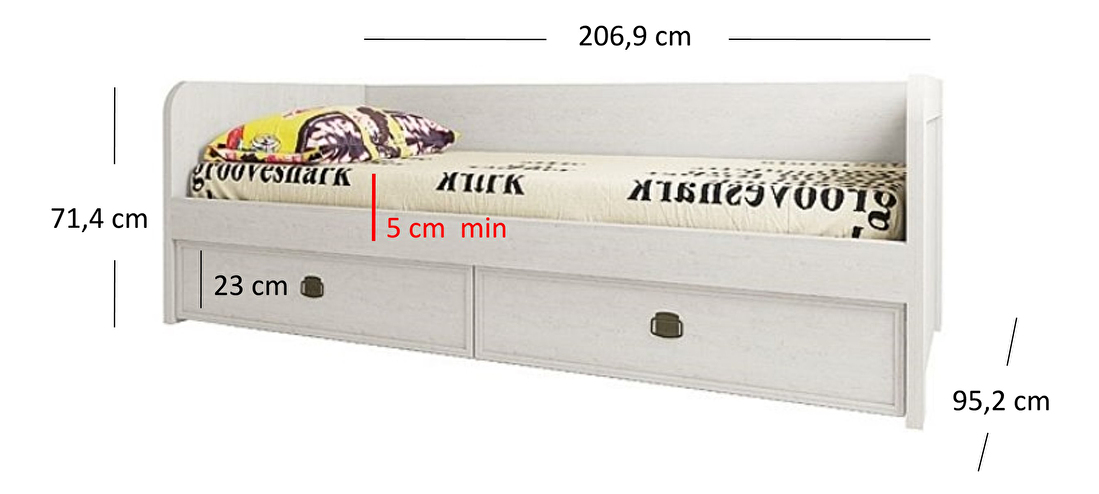 Jednolůžková postel 90 cm Marlene 2S (borovice vintage) (s roštem)