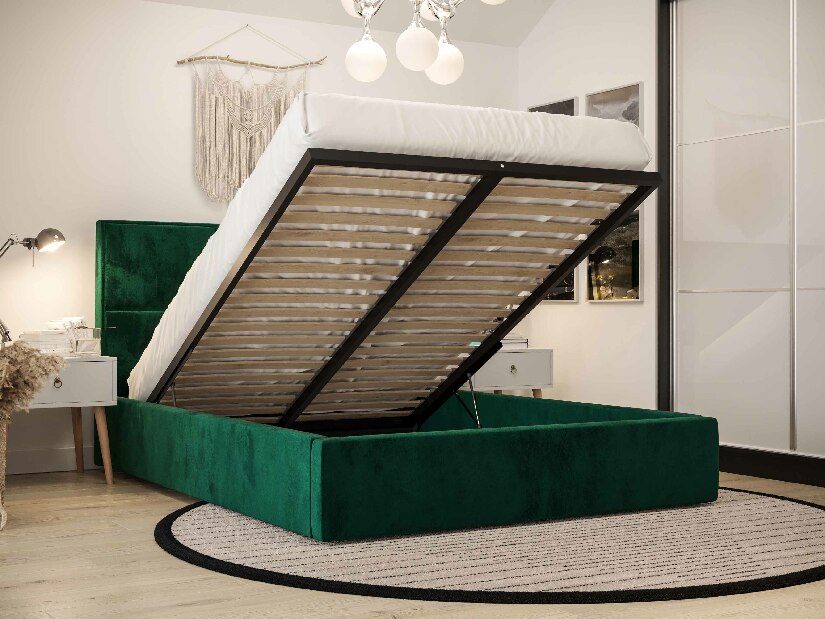 Manželská postel 160 cm Elna (modrá) (s roštem a úložným prostorem)