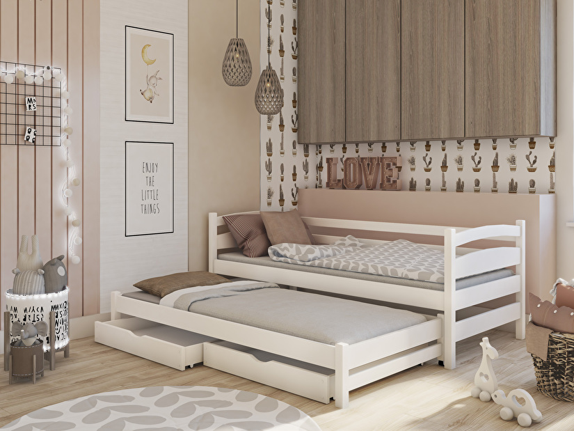 Dětská postel 90 cm Tiana (s roštem a úl. prostorem) (bílá)
