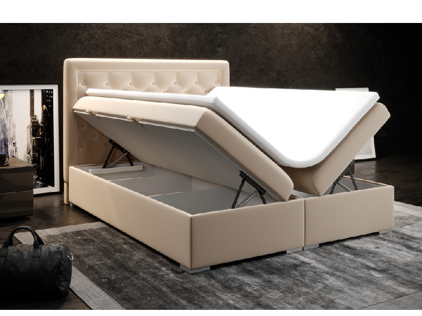 Manželská postel Boxspring 160 cm Gllamy (béžová) (s úložným prostorem)