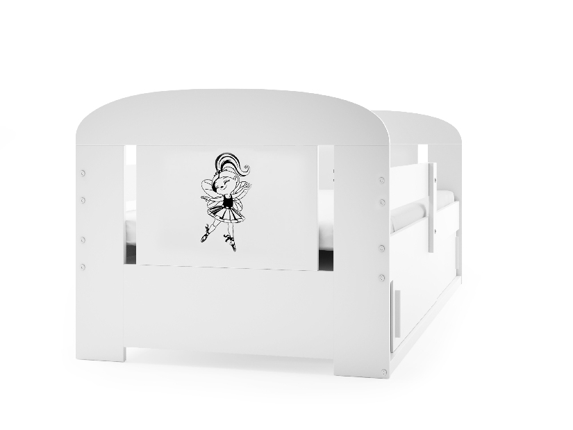 Dětská postel 80 cm Fimmo (bílá + baletka) (s roštem, matrací a úl. prostorem)