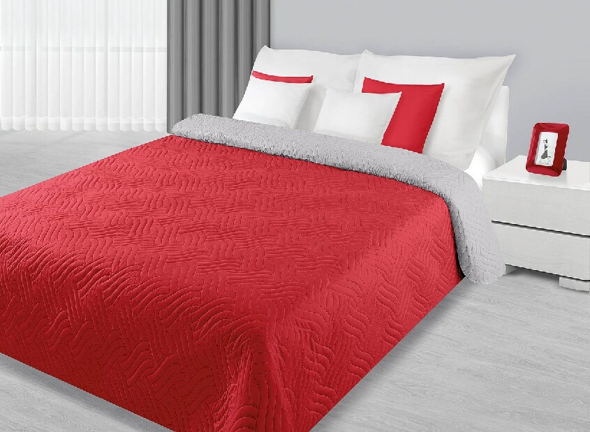 Přehoz na postel 260x230cm Fala (červená + stříbrná)