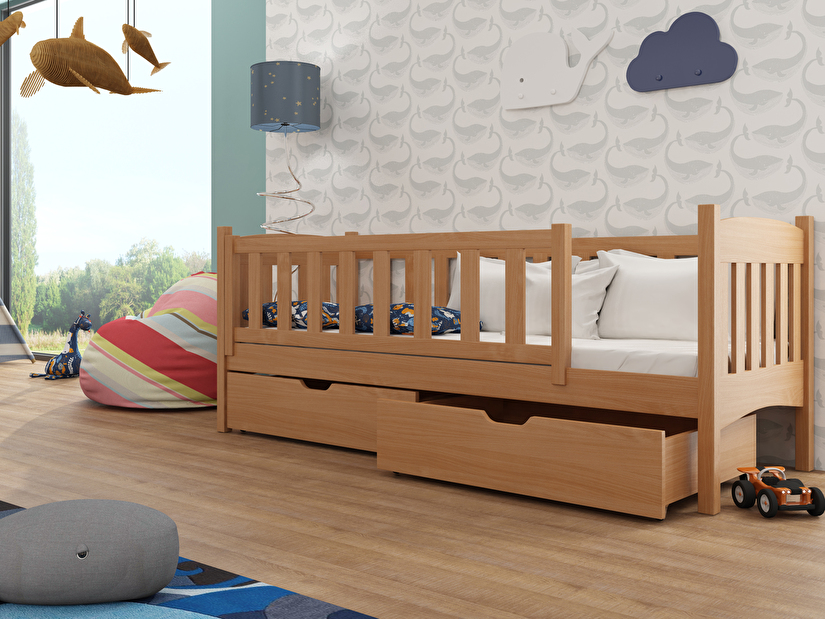 Dětská postel 80 cm Gussie (s roštem a úl. prostorem) (buk)
