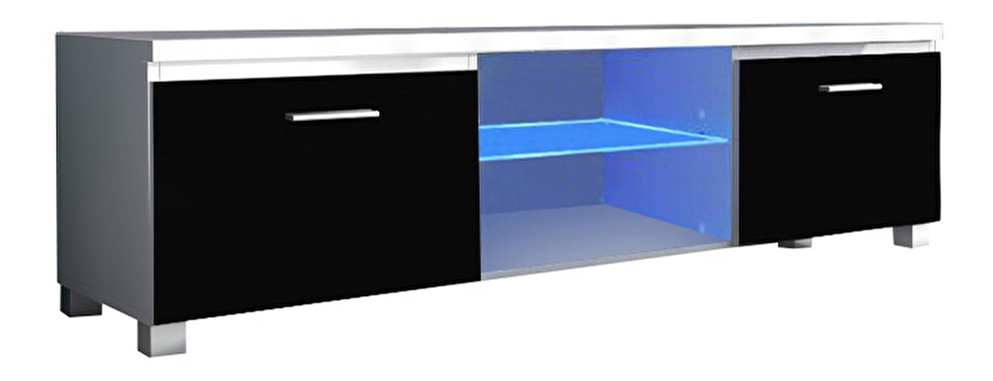 TV stolek/skříňka Linerad (bílá + extra vysoký lesk černý) (s osvětlením) *výprodej